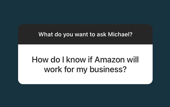 Instagram story asking if Amazon will work for my business